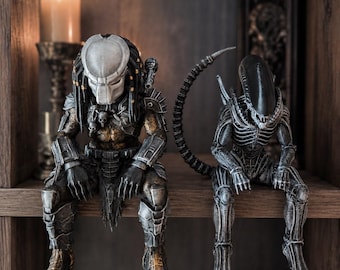 3D Printed Shelf Sitters Alien Xenomorph & Predator | 3D Printed Sci-Fi Horror Shelf Decor | Monster Figurines | Gothic Shelf Display |