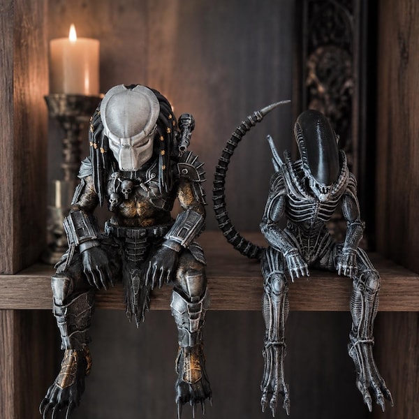 3D Printed Shelf Sitters Alien Xenomorph & Predator | 3D Printed Sci-Fi Horror Shelf Decor | Monster Figurines | Gothic Shelf Display |