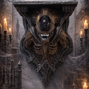 Handmålad 3D-utskriven vägghylla med Alien Xenomorph, skräckdekor