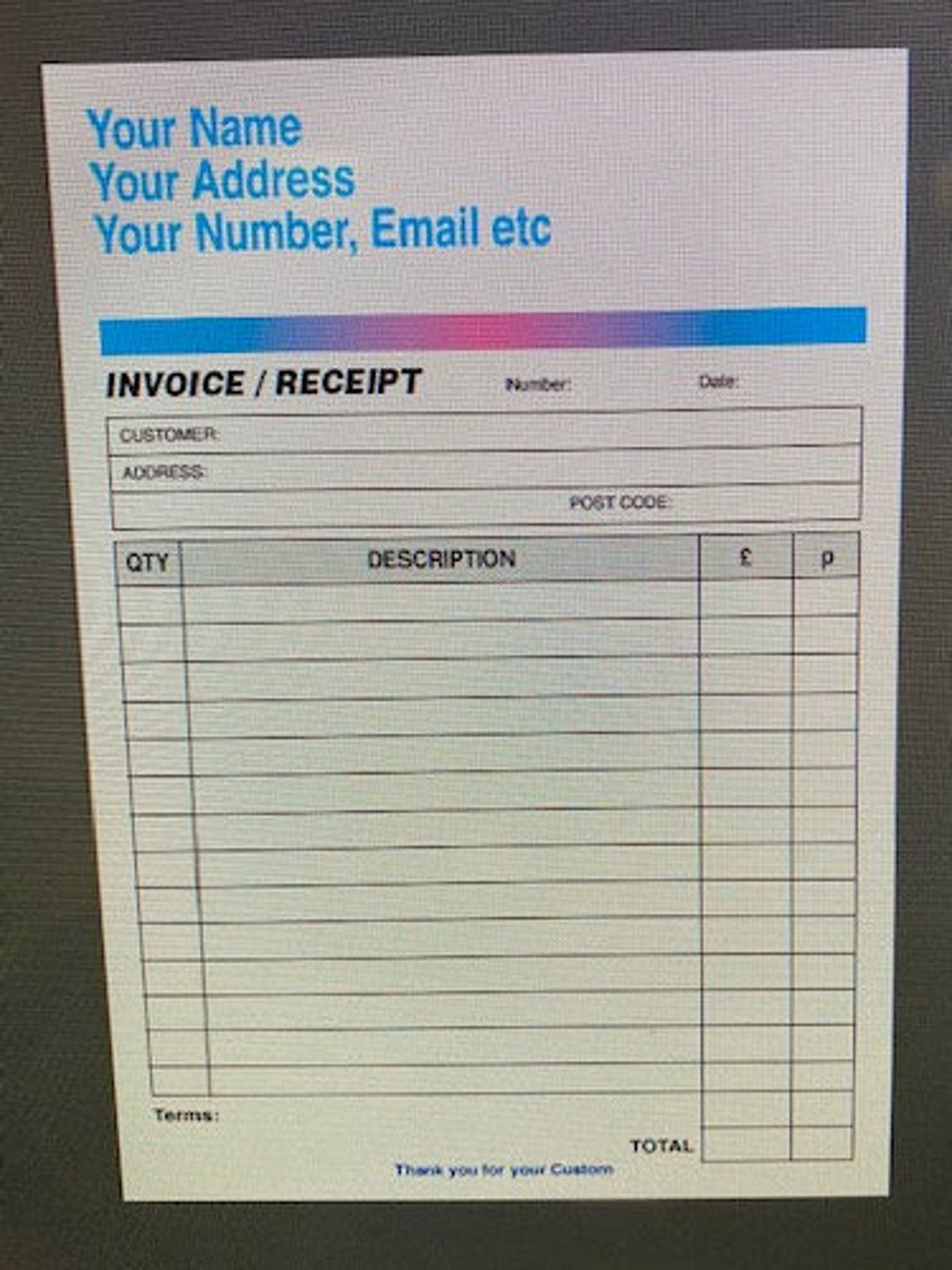 Printed Personalised Duplicate A5 Invoice Book / Pad / NCR / Etsy