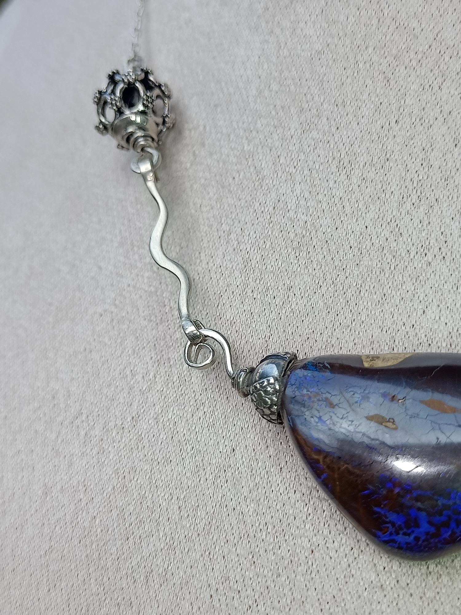 Boulder Matrix Opal Necklace, 74ct, 45x25x8, Sterling Silver