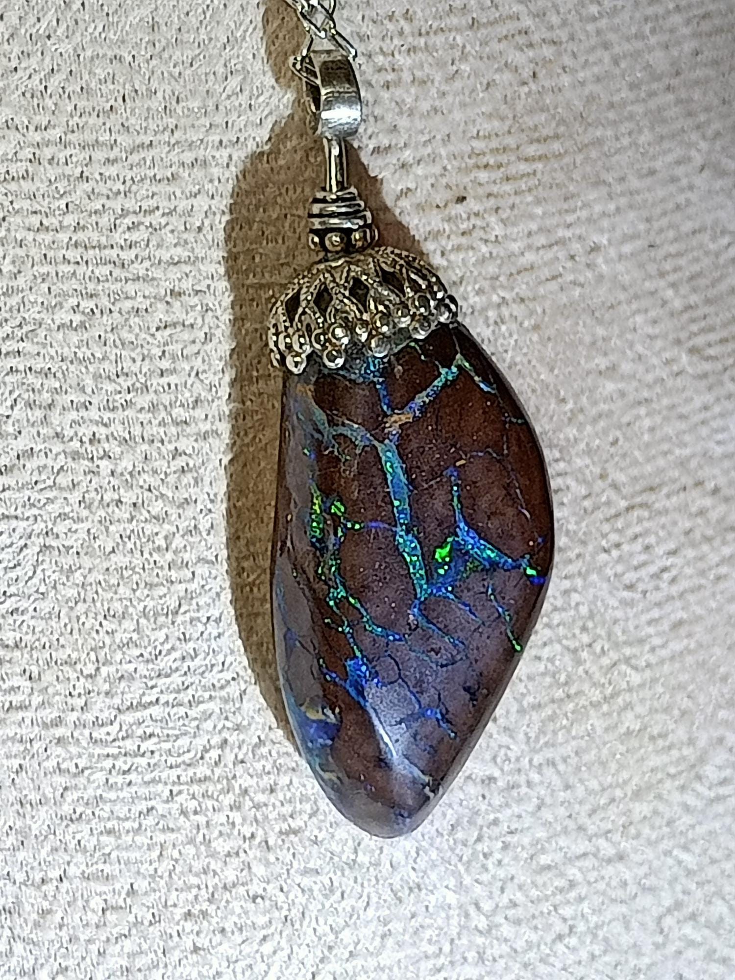 Boulder Opal Crystal Matrix Pendant, 48ct. 35x15x9, Sterling