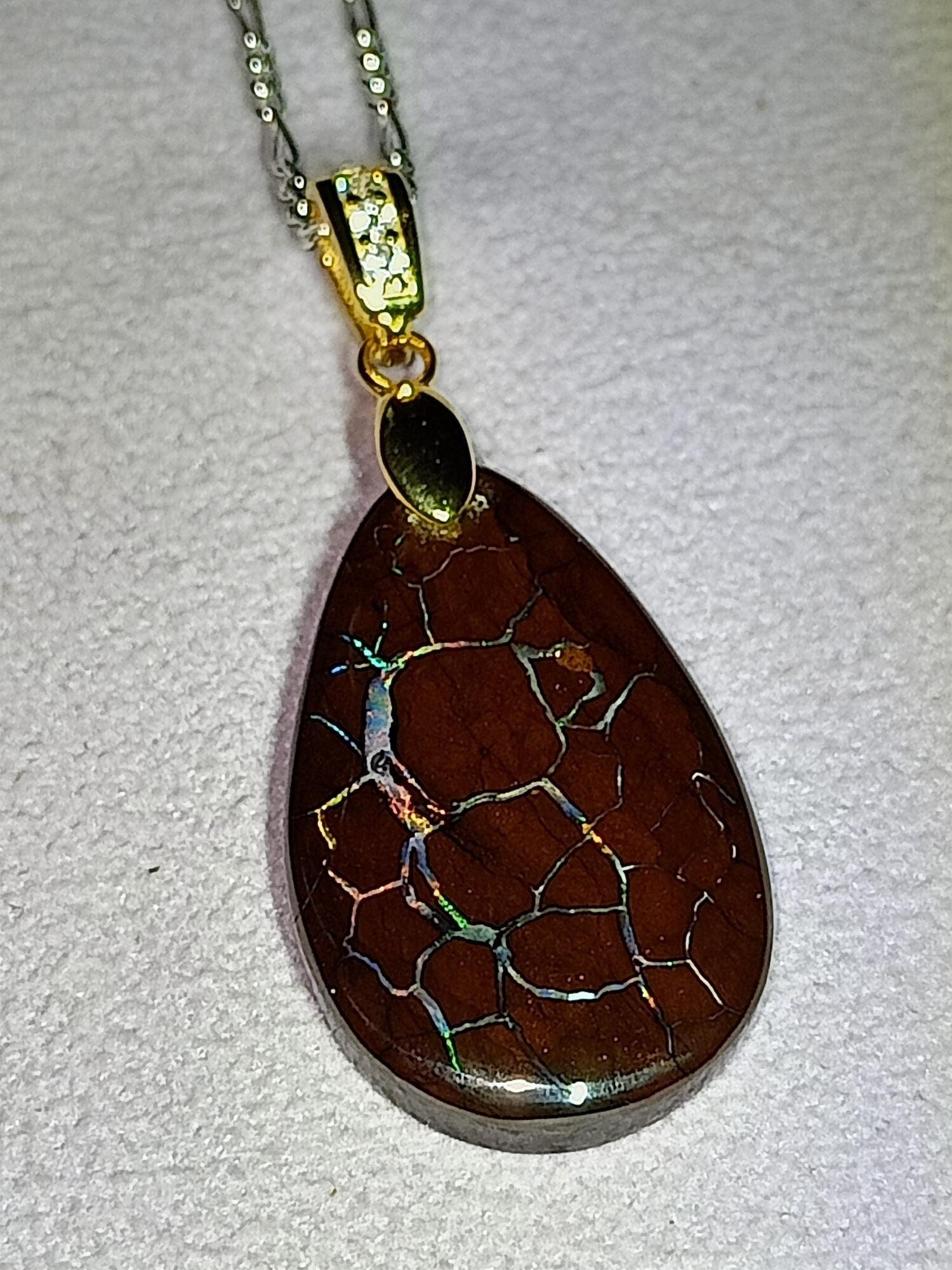 Boulder Opal Matrix 21ct, 9kt Gold Plated 925 Silver, Zirconia's