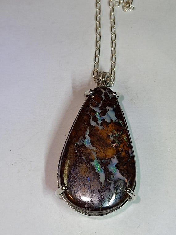 Boulder Opal Matrix Pendant, Sterling Silver Chain - Etsy