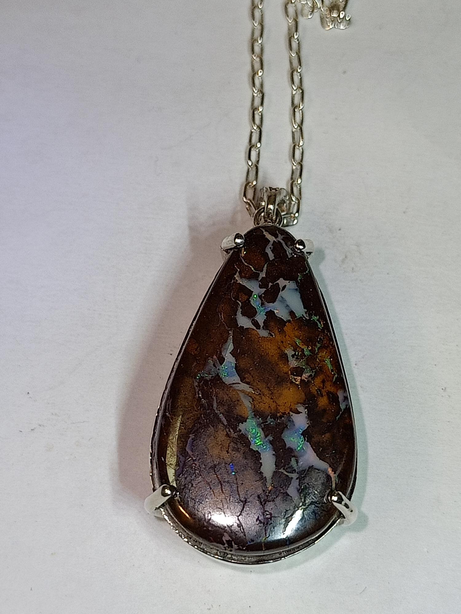 Boulder Opal Matrix Pendant, Sterling Silver Chain - Etsy
