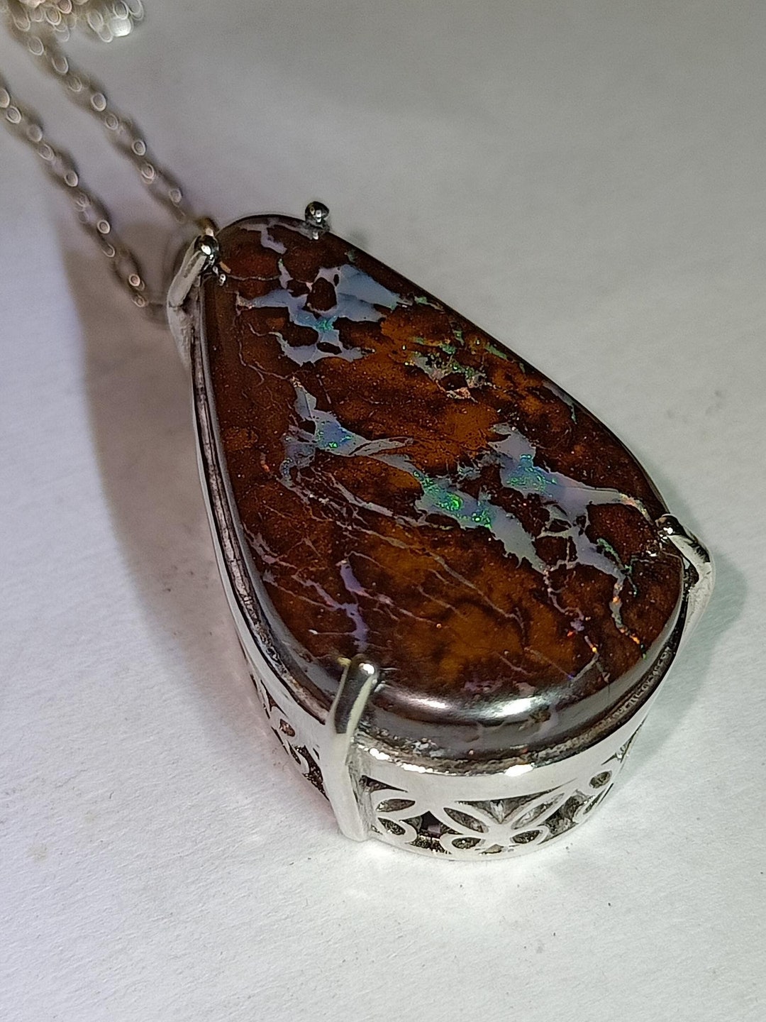 ネックレス・ペンダント Boulder Opal Matrix Pendant SILVER 925 Boulder Opal Matrix Pendant, Sterling Silver Chain - Etsy