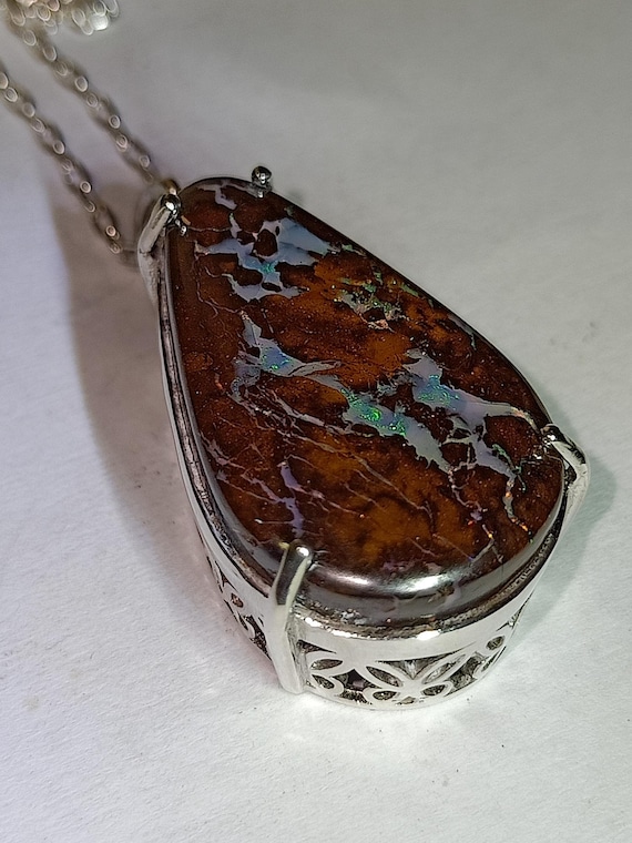 ネックレス・ペンダント Boulder Opal Matrix Pendant SILVER 925 Boulder Opal Matrix Pendant, Sterling Silver Chain - Etsy