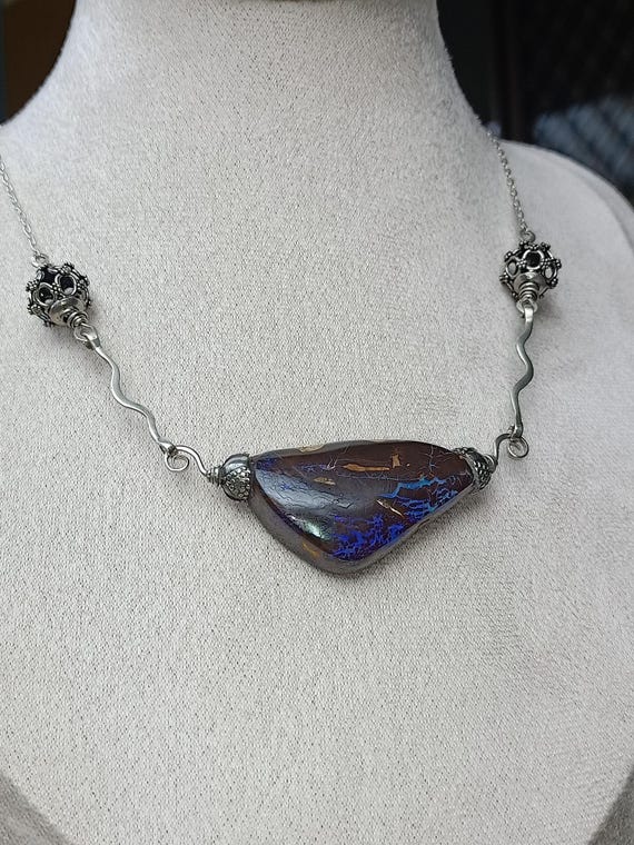 Boulder Matrix Opal Necklace, 74ct, 45x25x8, Sterling Silver