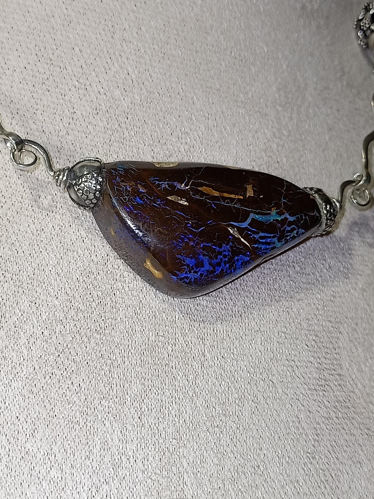 Boulder Matrix Opal Necklace, 74ct, 45x25x8, Sterling Silver