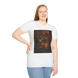 Maglietta &quot;Goth Knight Battle&quot;, maglietta &quot;Satana contro Cavaliere&quot;, maglietta &quot;Arte Medievale&quot;, maglietta &quot;Dark Fantasy&quot;, abbigliamento con simbolismo religioso