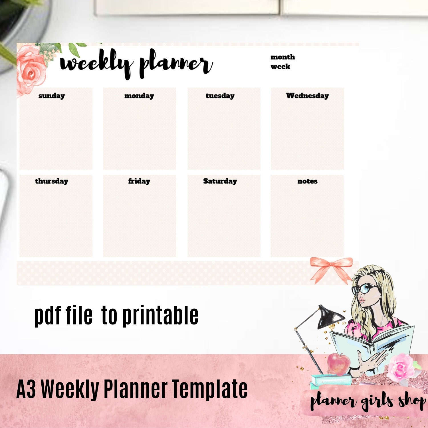 A3 Weekly Planner Template Printable to Do List Desk Pad Etsy