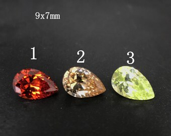 CZ orange/champagne/vert pomme 7A en forme de poire Poire Pierres précieuses non serties 9 x 7 mm Zircone