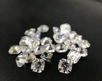 5AAAAA CZ blanche de taille Asscher, pierres précieuses en vrac, zircone cubique de 4 x 4 mm