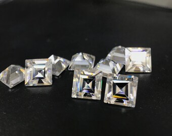 5AAAAA CZ blanche carrée coupée 7 x 7 mm, pierres précieuses en vrac, zircone cubique