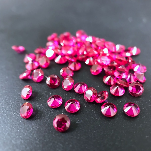 10pcs 1.5/1.75/2/3mm Round Lab Created Burma Color Ruby #5 AAAAA Round Diamond Cut Red Synthetic Corundum Loose Gemstones for Setting