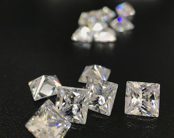 5AAAAA, cz blanche carrée taille princesse 2x2/4x4/7x7/8x8/10x10/12 x 12 mm, pierre précieuse en vrac, zircone cubique