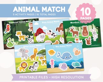 Animal Shadow Match Puzzle: Preschool Learning Binder (Digital Download)