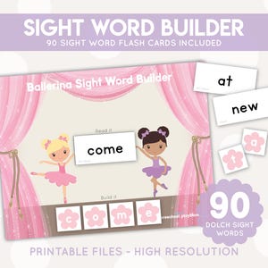 Feuille d'exercices sur les mots dans la ballerine//livre pour la maternelle/maternelle/cartable d'apprentissage préscolaire//jeu de mots sur la vue///PreK Dolch Sight Wordcards