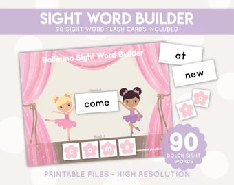 Ballerina Sight Word Worksheet // Kindergarten Busy Book // Preschool Learning Binder // Sight Word Game // PreK Dolch Sight Word Flashcards