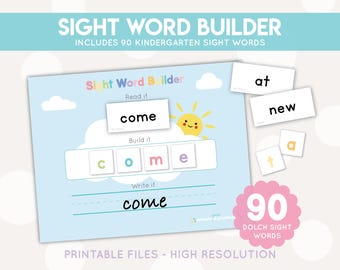 Kindergarten Sight Word Builder: Dolch Flashcards, PreK Learning (Digital Download)