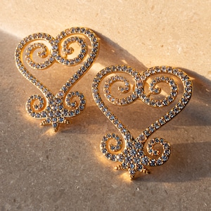 Gold or Silver Sankofa Adinkra Earrings, African Statement Jewelry, African Gemstone Jewelry