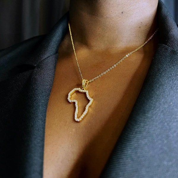 Africa Map Necklace, Africa Outline Pendant, Gold Plated Statement Necklace