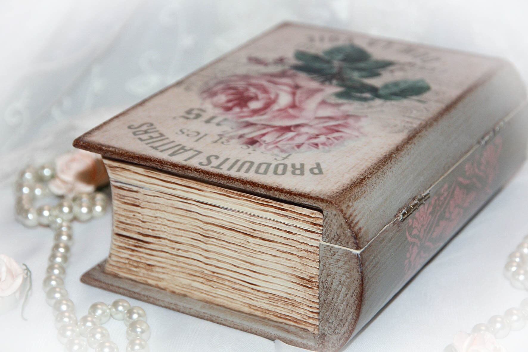 Hollow Book box. Decoupage book shaped box. Beige jewelry box Etsy