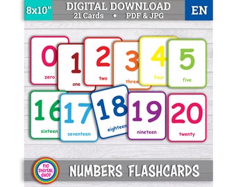 Number Flash Cards 0-20, Count to 20, Preschool Counting Flash Cards, Basic Flashcards for Kids, Learn Numbers, Printable Flash Cards