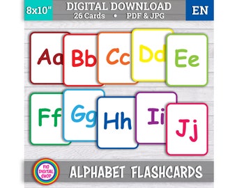 Alfabet-flitskaarten ABC, Engelse letters, alfabet-flitskaarten voor kleuters, basis-flitskaarten voor kinderen, letters leren, afdrukbare flitskaarten