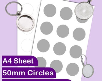 Plantilla de hoja de collage, rondas circulares de 50 mm / 1,97 pulgadas, plantilla de artesanía imprimible de fiesta, pegatinas, plantilla digital, uso comercial, PSD, PNG