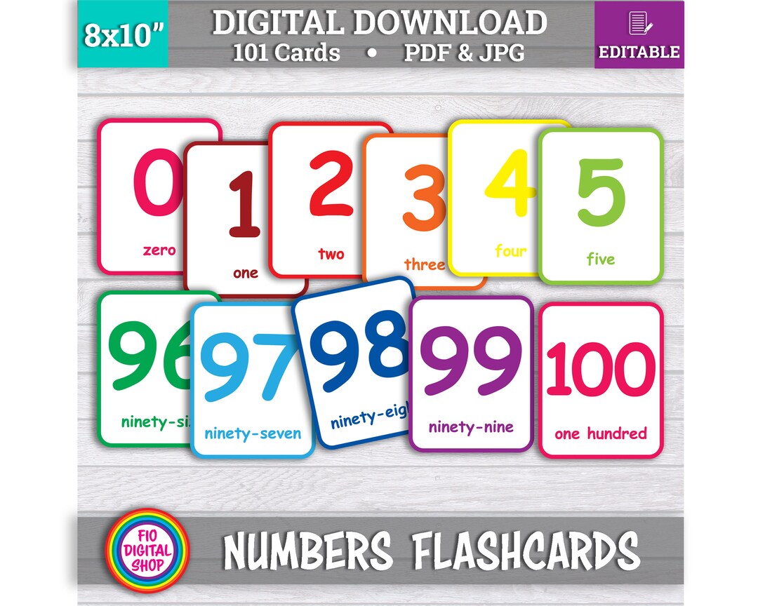 Editable Numbers Flashcards, Printable Flashcards, Educational ...