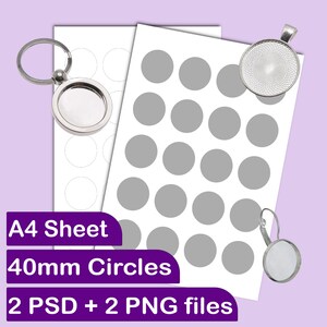 May include: A sheet of printable A4 paper with 20 gray circles, each measuring 40 mm in diameter. The sheet is designed for crafting projects and includes two PSD and two PNG files.