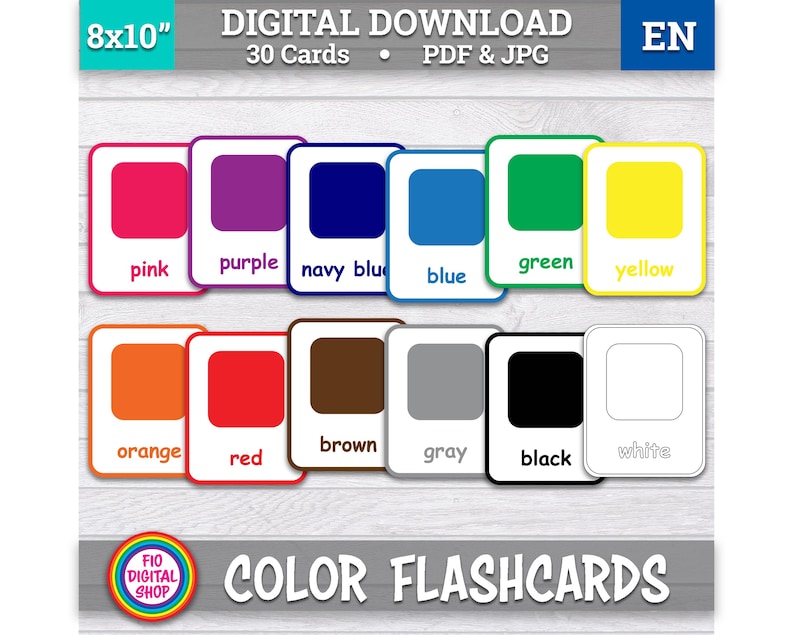 Labeled Flash Cards In Colors Flashcards for Kids, Printable Flashcards, Educational ...