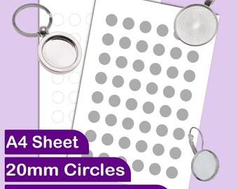 Plantilla de hoja de collage, rondas circulares de 20 mm / 0,8 pulgadas, plantilla de artesanía imprimible de fiesta, pegatinas, plantilla digital, uso comercial, PSD, PNG