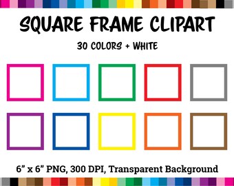Könnte beinhalten: Ein Satz von 30 quadratischen Rahmen in verschiedenen Farben, einschließlich Weiß. Jeder Rahmen ist 15,24 cm x 15,24 cm groß und hat einen transparenten Hintergrund. Die Rahmen eignen sich perfekt, um Ihren Designs einen Farbtupfer zu verleihen.