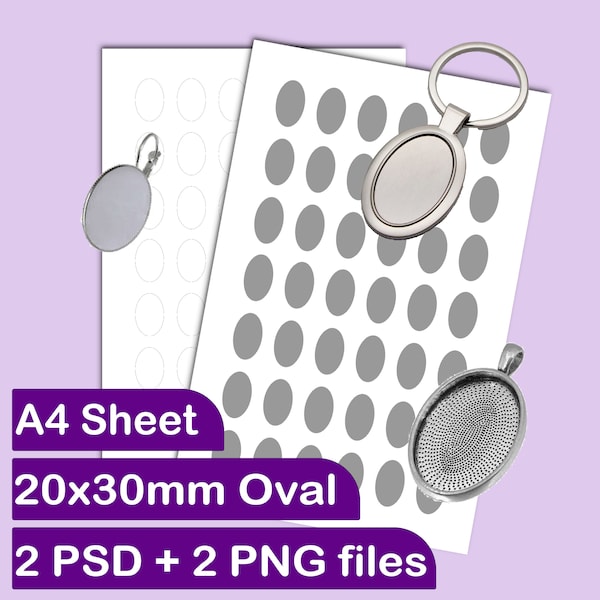 Collage sheet template, 20x30mm / 0,8x1,2" ovals, Party printable craft template, Stickers, Digital template, Commercial use, PSD, PNG