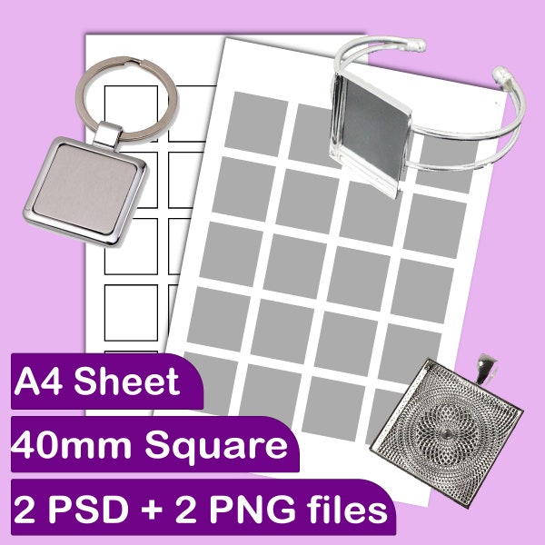 Collage sheet template, 40 mm / 1,6" square, Party printable craft template, Stickers, Digital template, Commercial use, PSD, PNG