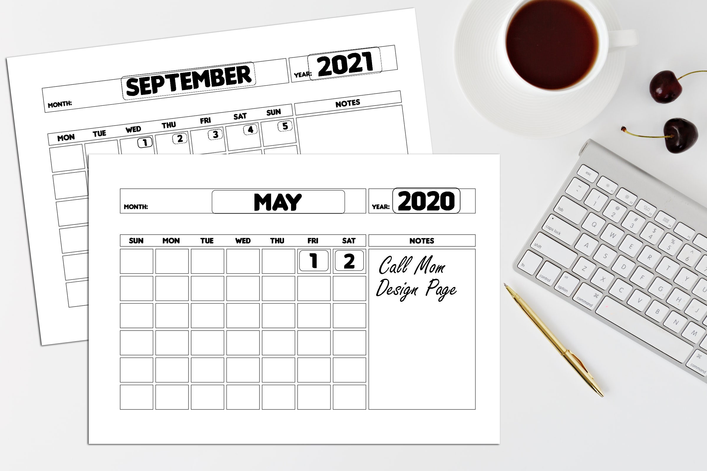 Printable Blank Monthly Calendar (sunday/monday Start) + Printable ...