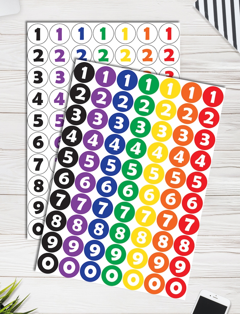 printable rainbow numbers stickers black and white number etsy