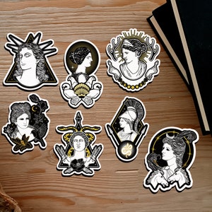 Greek mythology Goddess vinyl stickers, gothic stickers, pagan witch, occult hellenic polytheism Persephone, Hecate, Apphrodite, Artemis image 1