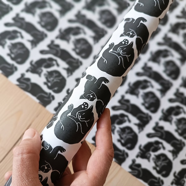 Cat wrapping paper, black cat gift wrap,  sleeping cat poses, quirky cat gift wrap, animal wrapping paper, cat lover gift