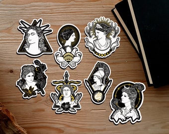 Greek mythology Goddess vinyl stickers, gothic stickers, pagan witch, occult hellenic polytheism Persephone, Hecate, Apphrodite, Artemis