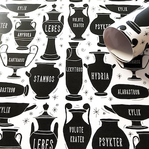 Greek pottery wrapping paper, ancient Greek vase gift paper, amphora gift wrap, greek mythology, greek gift, greek pattern, hellenic, black