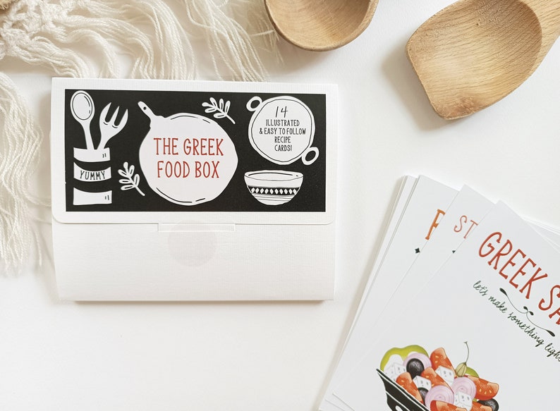 The Greek Food Box, 14 colorfully illustrated Greek food recipe cards, Greek cookbook, Greek culture gift box, Greek recipes, kitchen art image 7