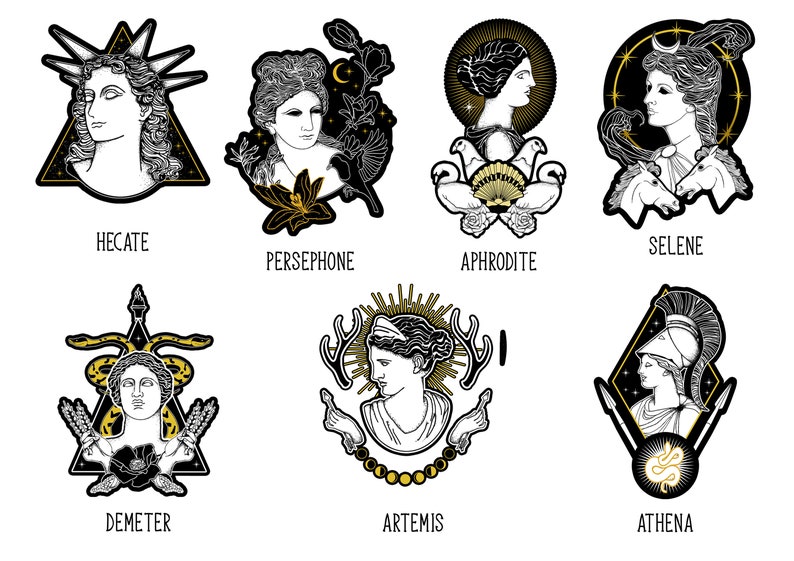 Greek mythology Goddess vinyl stickers, gothic stickers, pagan witch, occult hellenic polytheism Persephone, Hecate, Apphrodite, Artemis image 6