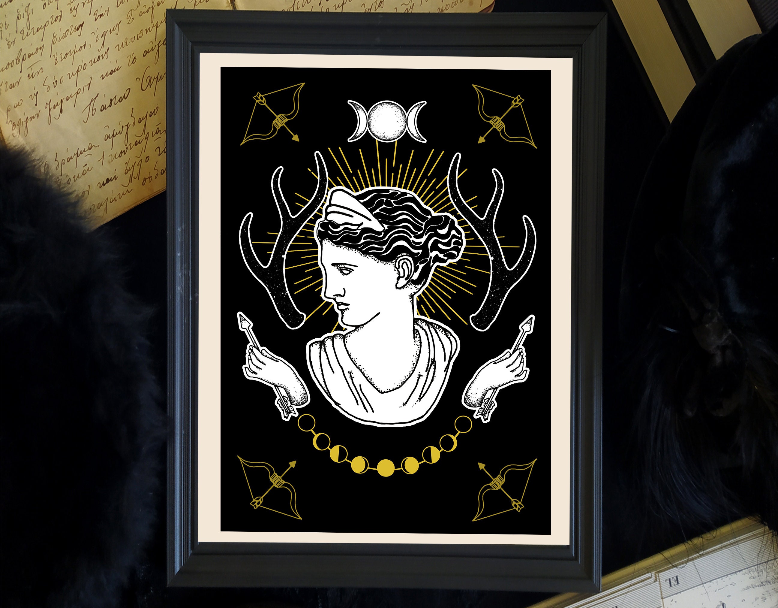 Gothic Artemis Print Greek Mythology Greek Goddess Moon Etsy