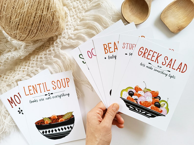 The Greek Food Box, 14 colorfully illustrated Greek food recipe cards, Greek cookbook, Greek culture gift box, Greek recipes, kitchen art image 2