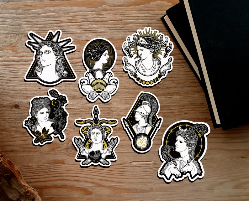 Greek mythology Goddess vinyl stickers, gothic stickers, pagan witch, occult hellenic polytheism Persephone, Hecate, Apphrodite, Artemis image 1