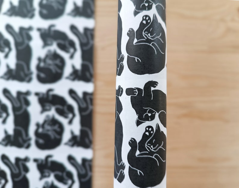 Cat wrapping paper, black cat gift wrap, sleeping cat poses, quirky cat gift wrap, animal wrapping paper, cat lover gift image 2