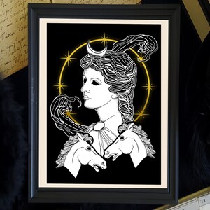 SELENE print, Greek goddess, Greek mythology, ancient Greece, moon goddess, pagan, wiccan decor, altar, witch, black, occult, mystical image 4